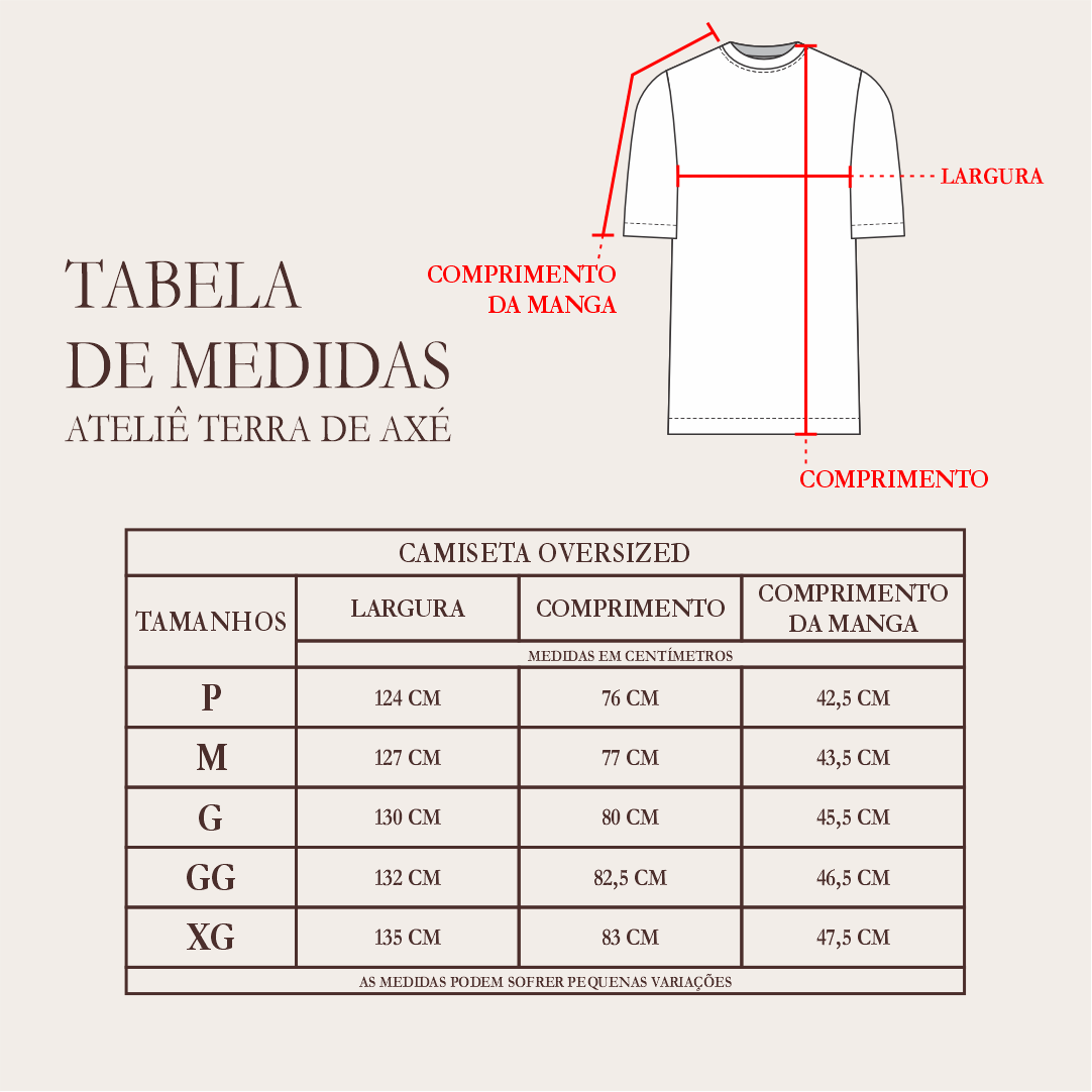 Tabela de Medidas - Camiseta Oversized Marinheiro - Coleção Ponto Firmado